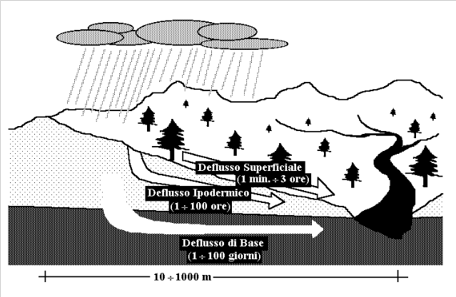 L IDROGRAMMA DI PIENA SEPARAZIONE DELLE COMPONENTI DELL IDROGRAMMA DI PIENA Quattro componenti: afflusso diretto (precipitazione che cade sugli specchi liquidi); deflusso