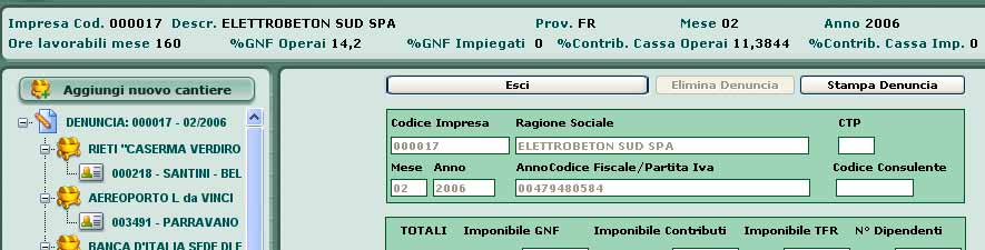 Nella finestra a sinistra compariranno in ordine gerarchico, cioè in una struttura ad albero, il riepilogo dei dati che verranno inseriti dall utente relativamente alla denuncia (cantieri, operai ed