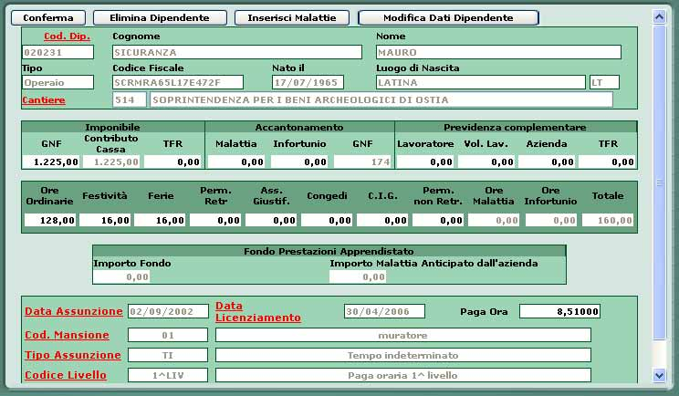 cantiere e sotto i pulsanti di azione per modificare l anagrafica, per eliminare il cantiere dalla denuncia o per aggiornare i dati inseriti dopo eventuali modifiche.