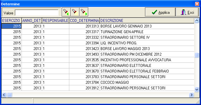 Questa funzione è presente nel menù: Manutenzione o Cancellazione Determine Cancellazione Determine (1 di 1) o Implementazioni: Con questa nuova funzione già dal 2015 si potranno cancellare tutte le