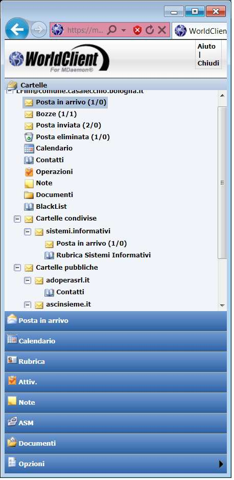 Gestione Cartelle: L'elenco delle cartelle viene visualizzato sul lato sinistro della pagina iniziale. Per visualizzare il contenuto di una cartella è sufficiente fare clic sulla cartella desiderata.