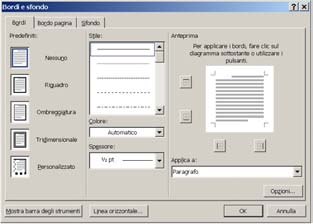 Formattazione del paragrafo Per i paragrafi (porzione di testo separata da un INVIO) è possibile impostare le seguenti proprietà: Allineamento (destra, sinistra, centrato) Giustificazione (allarga il