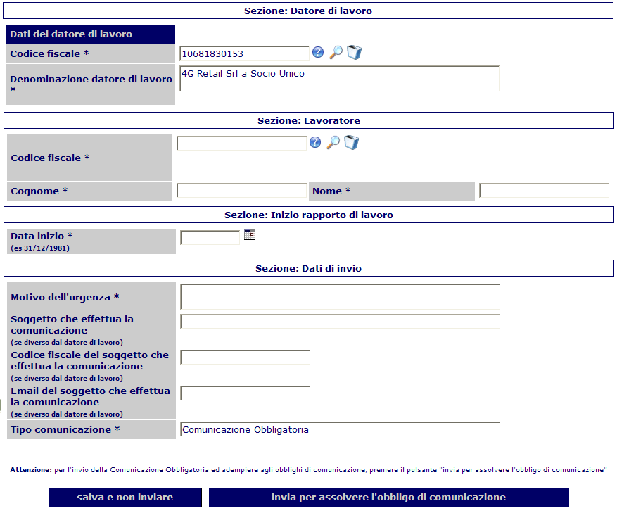 URG (Unificato Urg) Occorre ricordare che questo documento è considerato provvisorio, ed è fornito esclusivamente per permettere di comunicare urgentemente i dati di un assunzione per non incorrere