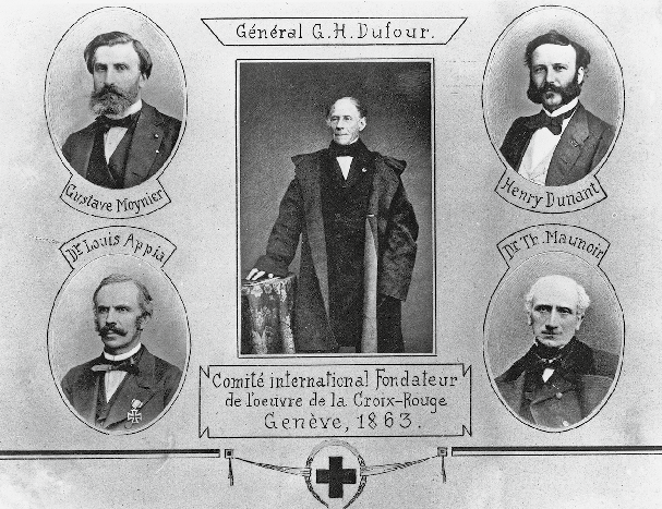 I membri fondatori della Croce Rossa, Ginevra 1863 La nascita della Croce Rossa Il 17 febbraio 1863 cinque persone, tra cui Henry Dunant e il generale Guillaume Henri Dufour, fondano a Ginevra il