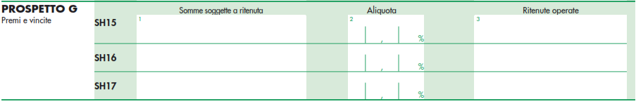 PROSPETTO G - PREMI E VINCITE Nel prospetto G vanno inseriti i premi e le vincite esigibili nell arco del 2015.