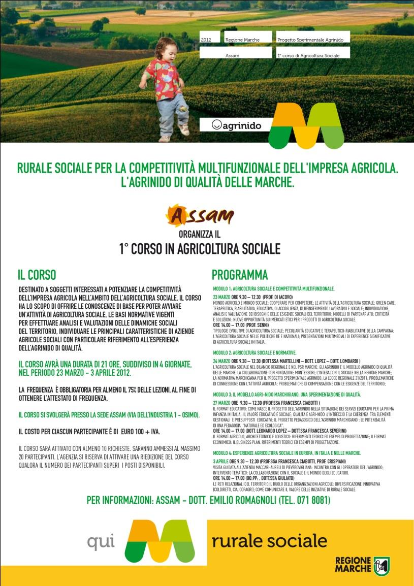 Formazione Rurale sociale per la competitività multifunzionale dell impresa agricola L agrinido di qualità Marzo aprile 2012 Rurale sociale per la