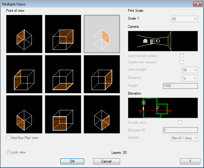 Richiamate nuovamente il comando VISTE 2D / 3D dalla toolbar di MasterChef. Selezionate il punto di vista Assonometrico NE 3D in alto a destra.