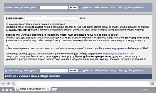 Figura 2: Creazione di un nuovo account dalla pagina principale del Bugzilla Nella nuova pagina web che si apre inserire nel campo denominato Email address il proprio indirizzo di posta elettronica e