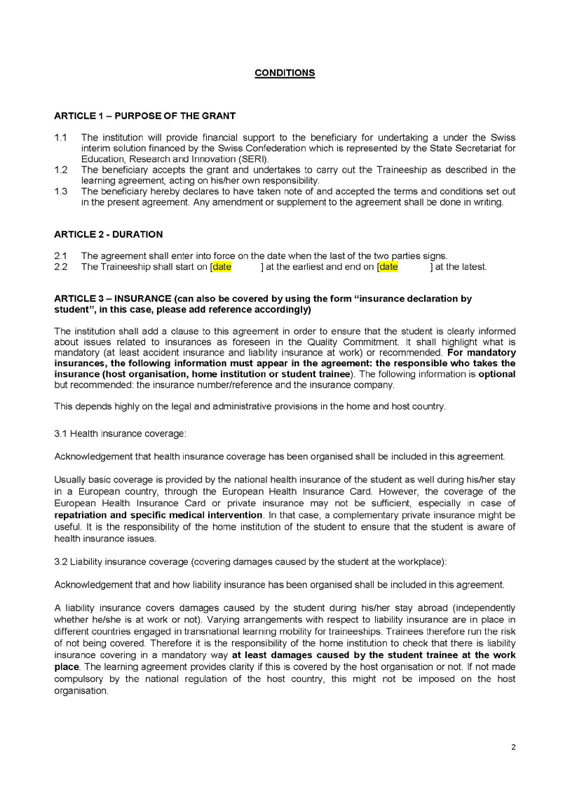 Fac simile Grant Agreement PAG 2 scaricabile all indirizzo: http://inside.arc.usi.