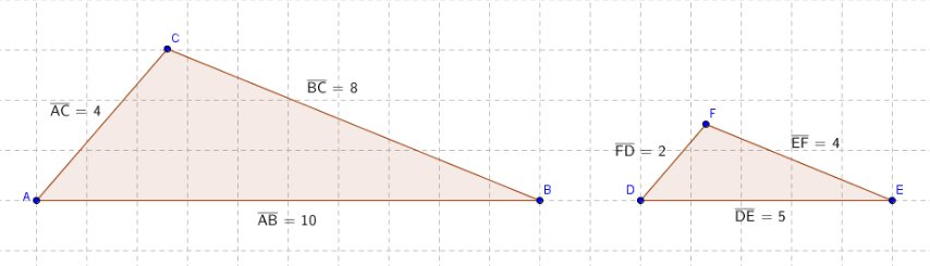 Alla richiesta di definire se i due triangoli sono o meno simili e di motivare la risposta da un punto di vista matematico, i ragazzi dovrebbero calcolare il