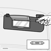 Manutenzione ed assistenza 6SHFFKLHWWRGLFRUWHVLD Sostituzione della lampada dello specchietto di cortesia Inserire un cacciavite e ruotare leggermente per staccare il vetro.