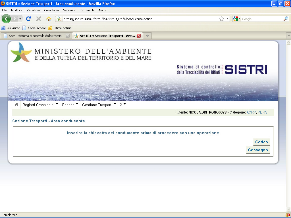 PORTALE SISTRI Area Movimentazione: CONDUCENTE (presso produttore)