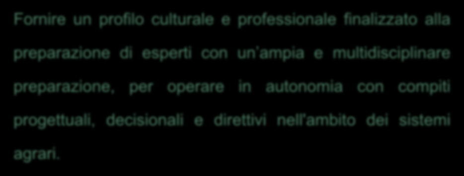 FINALITA Fornire un profilo culturale e professionale finalizzato alla preparazione di esperti con un ampia e