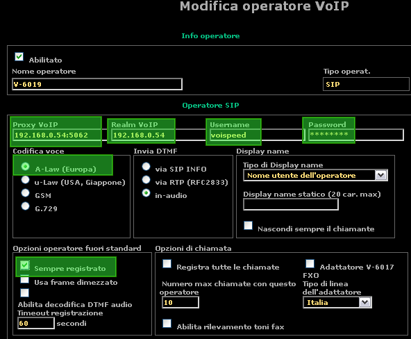 5. CREAZIONE LCR SUL SERVER VOISPEED Nella creazione dell LCR prenderemo come esempio il server VOIspeed.