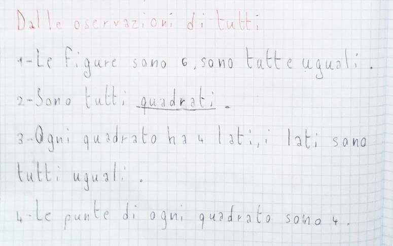 Rielaborazione collettiva Dopo aver letto e confrontato collettivamente le osservazioni individuali, i bambini scrivono alla lavagna( a