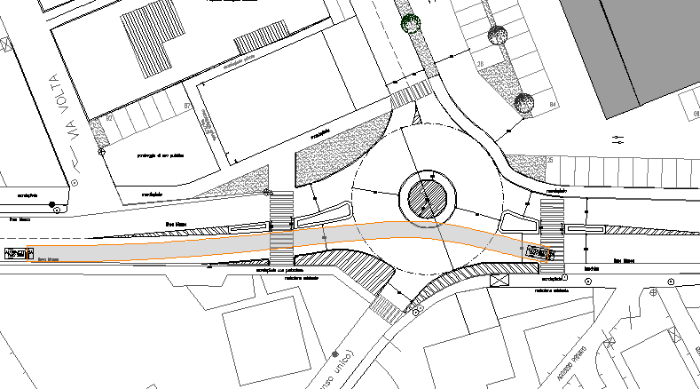 Verifica inscrivibilità veicoli in rotatoria (traiettoria 3) Gli interventi previsti di cui sopra comportano conseguentemente la necessità di ridisegnare le aiuole spartitraffico, rimuovere e