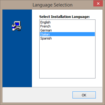 4. Verrà visualizzata la finestra Language Selection