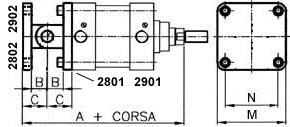 Page 7 of 10 2803 = 2802 + SEC0 + 2801 = Fissaggio completo con cerniere parallele in alluminio: 28A3 = 2902 + SEC0 + 2901 = Fissaggio completo con cerniere parallele in acciaio: A B C M N 32 164 13