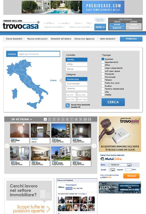 HOME PAGE 1 Ricerca per mappa Campo libero per mq e prezzo 4 2 Vetrina formato polaroid 1 5 3 ADV, partnership e social 6