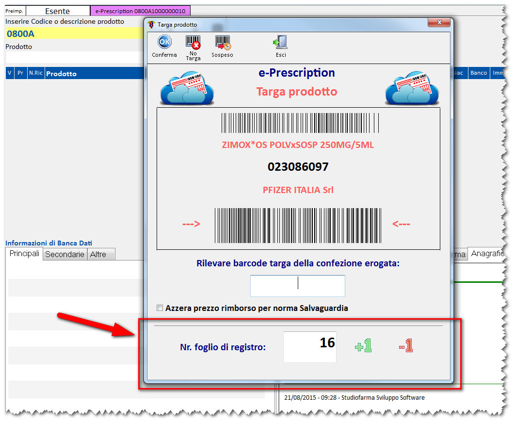 3. ISTRUZIONI OPERATIVE Vendita In fase di rilevazione della targa di ogni fustella erogata, sarà preferibile dichiarare il numero del foglio di registro sul quale la fustella viene applicata, anche