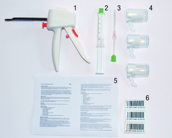 Etichette paziente (3). OPTIONAL: Sostegno applicatore per sostituire il cistoscopio nelle procedure alla cieca (questi sono forniti separatamente).