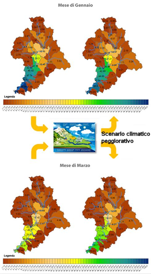 LAMMA esempio di scenario climatico idrologico Esempio di mappa di portata di due differenti mesi