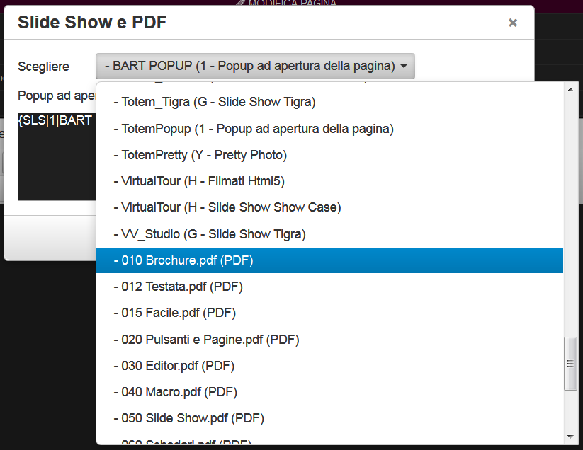 Pagina 31 Visualizza documenti PDF Questo tipo di Slide Show NON deve essere preventivamente creato, tutti i documenti PDF caricati sul sistema saranno elencati in