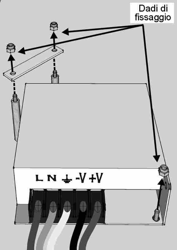 4. Posizionare e fissare con le viti il nuovo alimentatore, quindi riconnettere i cavi alla morsettiera facendo attenzione alla corretta posizione (Tabella 1). 5.