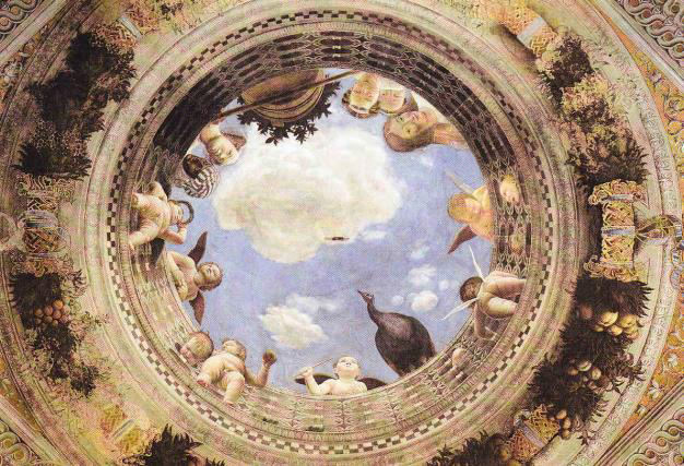 Andrea Mantegna Pittore padovano, si trasferisce a Mantova dove diventa pittore di corte dei Gonzaga Dipi ge la Ca era degli sposi o affres hi dove rappresenta scene