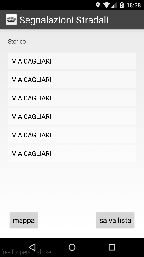 5 VISUALIZZAZIONE LISTA INSERIMENTI (STORICO) La seconda voce della schermata principale visualizza la lista dei tombini inseriti.