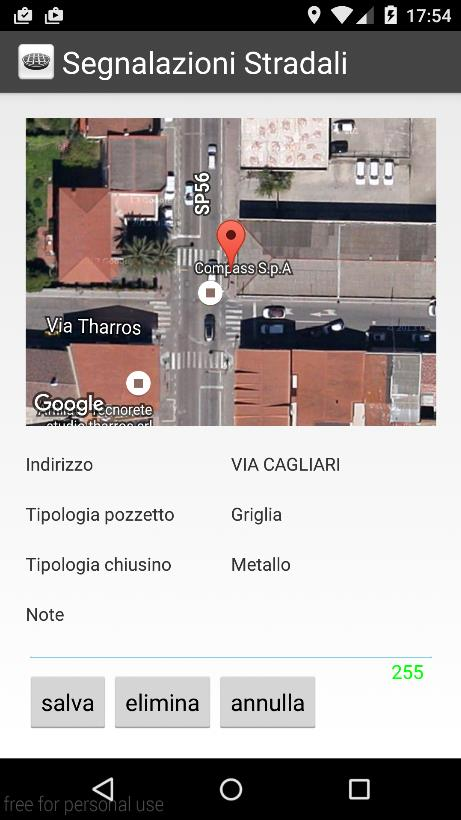 7 VISUALIZZAZIONE DETTAGLIO INSERIMENTO (STORICO) Il dettaglio del tombino mostra le informazioni inserite in precedenza.