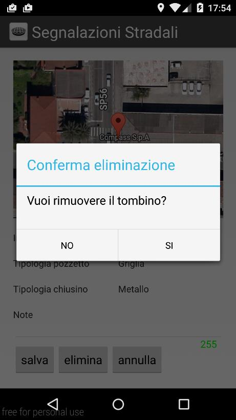 8 ELIMINAZIONE DEL TOMBINO (STORICO) Tramite il tasto elimina viene visualizzata la finestra di