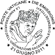 Comunicato 17/11 Annullo postale speciale in occasione dell'emissione della serie filatelica «60 anniversario dell'ordinazione sacerdotale di Benedetto XVI» (21 giugno 2011) II 21 giugno 2011 in