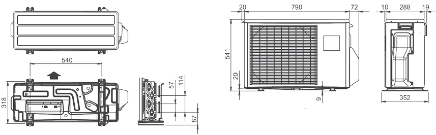 DIMENSIONI DUAL SPLIT Dati d ingombro modelli: TRIAL