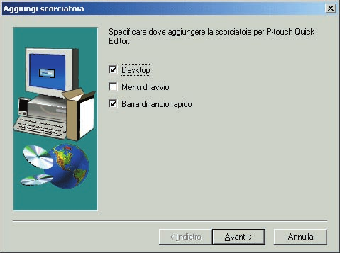 8 Una volta installato P-touch Quick Editor, viene visualizzata una finestra di dialogo che consente di selezionare i collegamenti da aggiungere a P-touch Quick Editor.
