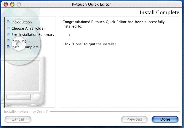 8 Viene visualizzata la finestra di dialogo Choose Alias Folder (Scegli cartella alias) che consente di selezionare dove aggiungere l alias di P-touch Editor.
