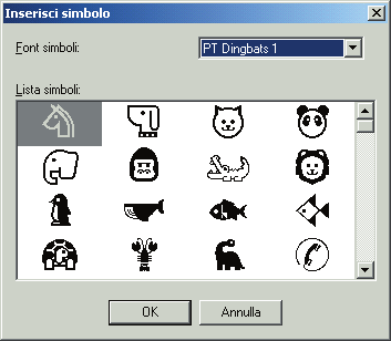 AGGIUNTA DI UN SIMBOLO Un simbolo compreso nei vari tipi di carattere simbolo installati può essere aggiunto a sinistra del testo dell etichetta.