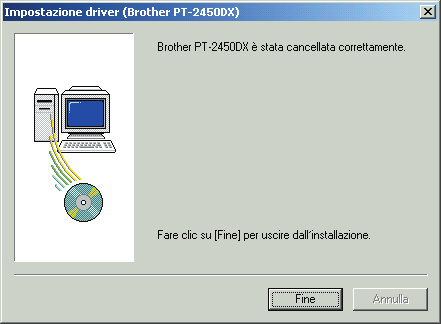 6 Viene visualizzata una finestra di dialogo che chiede di confermare la rimozione di tutti i driver della stampante PT-2450DX. Fare clic su Sì.