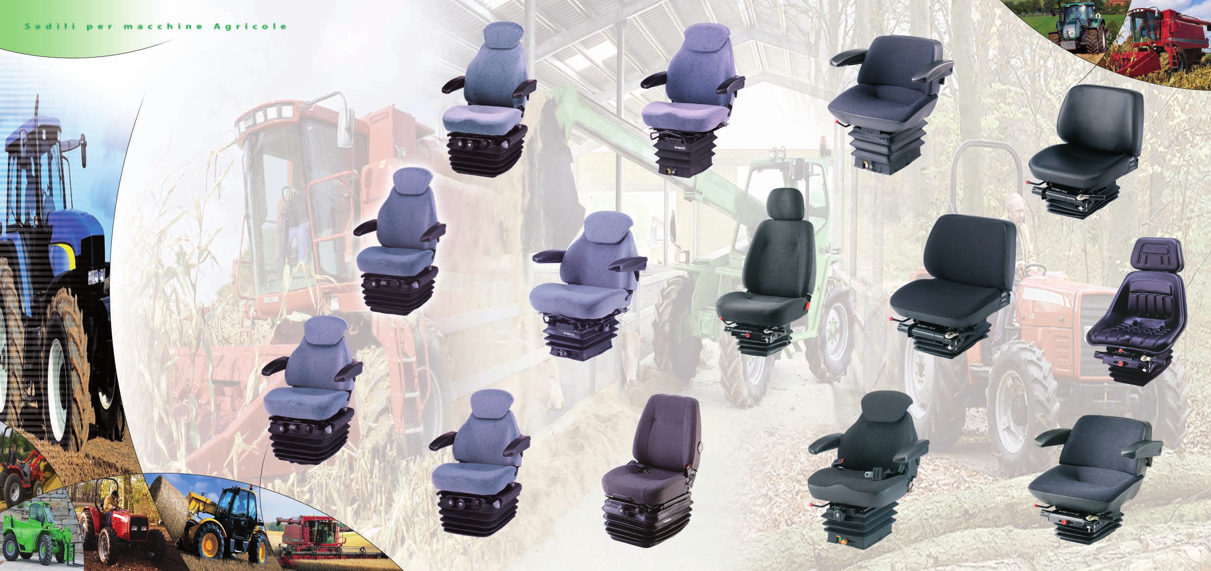 81/E1 I sedili pneumatici e meccanici KAB Seating sono adatti alle seguenti applicazioni: Trattori agricoli di piccole dimensioni Trattori agricoli di medie dimensioni Trattori agricoli di grandi