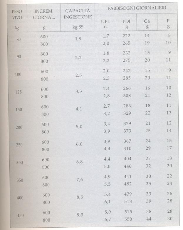 Capacità d ingestione e fabbisogni nutritivi delle vitelle dallo svezzamento alla