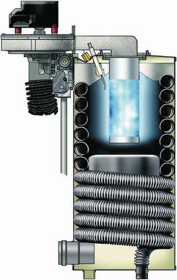 Lo scambiatore è inserito in una struttura cilindrica in acciaio INOX chiusa superiormente da un fondello in alluminio pressofuso ed inferiormente da un fondello in materiale plastico composito.