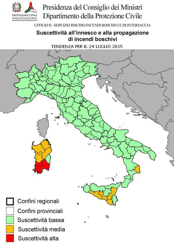 CONDIZIONI DI SUSCETTIVITA' ALL'INNESCO E ALLA PROPAGAZIONE DI INCENDI BOSCHIVI PREVISTE PER IL 24 LUGLIO 2015 BASSA MEDIA ALTA VALLE D'AOSTA AO PIEMONTE LOMBARDIA TRENTINO A. A. VENETO FRIULI V.