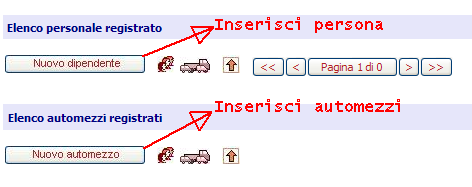 Dalla home page dell area riservata Gate cliccare su nuovo dipendente e/o su nuovo automezzo e inserire i dati delle persone e dei mezzi.