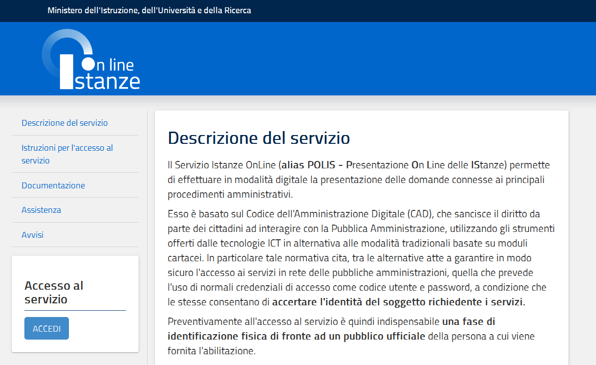 4. RICHIESTA DI ABILITAZIONE AL SERVIZIO ISTANZE ONLINE 4.