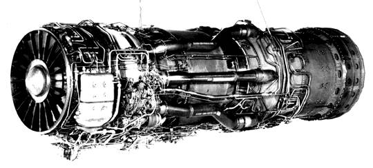 Turbojet/Ramjet Combined Cycle Engine The J58 operates as an afterburning turbojet engine until it reaches high Mach when the six large tubes bypass flow to the afterburner.