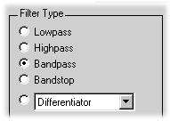 L ambiente Un esempio : scelta del tipo di filtro E possibile selezionare diversi tipi di filtri: 1 Passa-basso; 2 Passa-alto; 3 Passa-banda; 4 Arresta-banda; 5 Filtro risonante; 6 Filtro