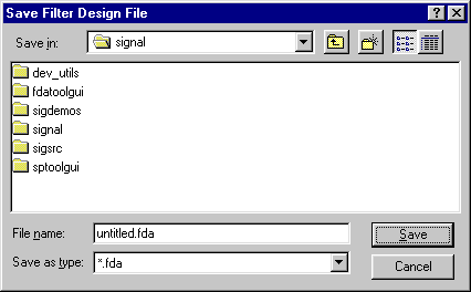 : salvare il filtro L ambiente Un esempio Infine è possibile salvare il filtro progettato in un file di estensione *.