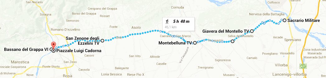 3 Tappa B - Sacrario del Montello Bassano d. Grappa Mercoledì 10 settembre (Sacrario del Montello - Bassano) 2 parte della 3 tappa, impegnativa, 45 km, tempo stimato 6 h Ore 12.