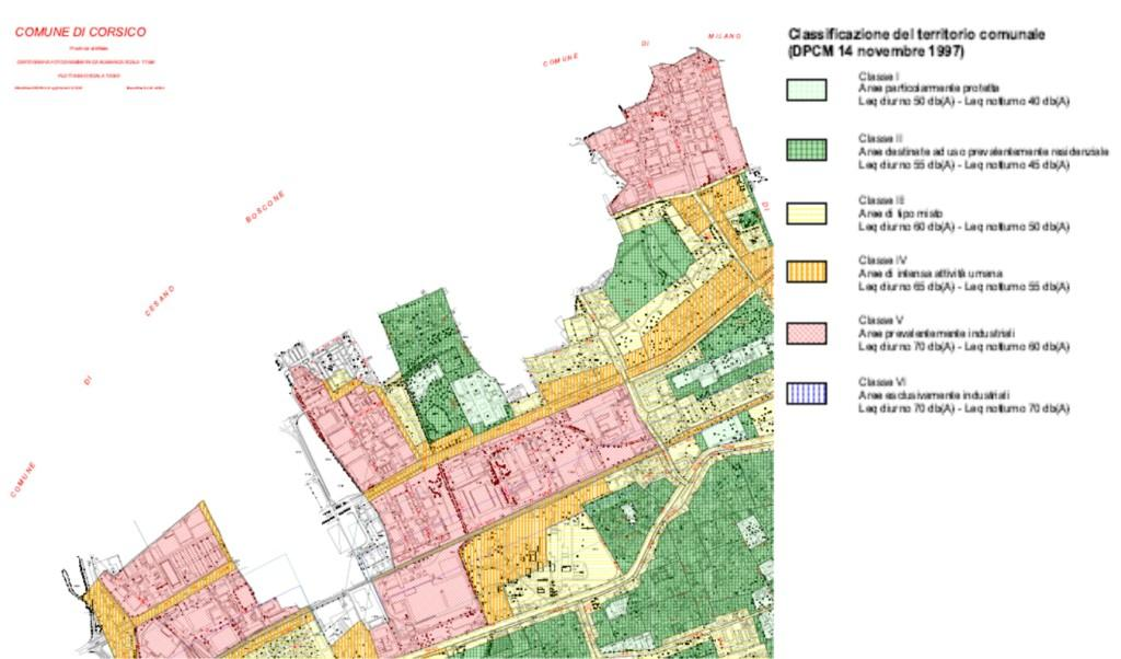 Il Comune di Corsico (MI) nel 2001 ha adottato il Piano di Zonizzazione Acustica di cui si riporta un estratto della parte confinante con il territorio del Comune di Cesano Boscone.