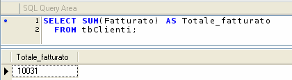 Funzione SUM SUM(espr) Somma dei valori di una colonna. La colonna deve contenere soltanto dati numerici. La funzione SUM considera i record contenenti campi di tipo Null come aventi valore 0.